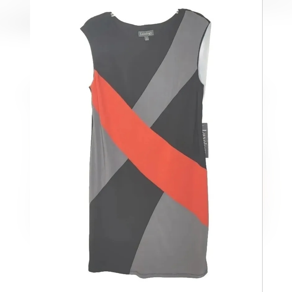 Artsy Mini Sheath Dress Stretchy Office Work Black Red Colorblock Sleeveles NWT